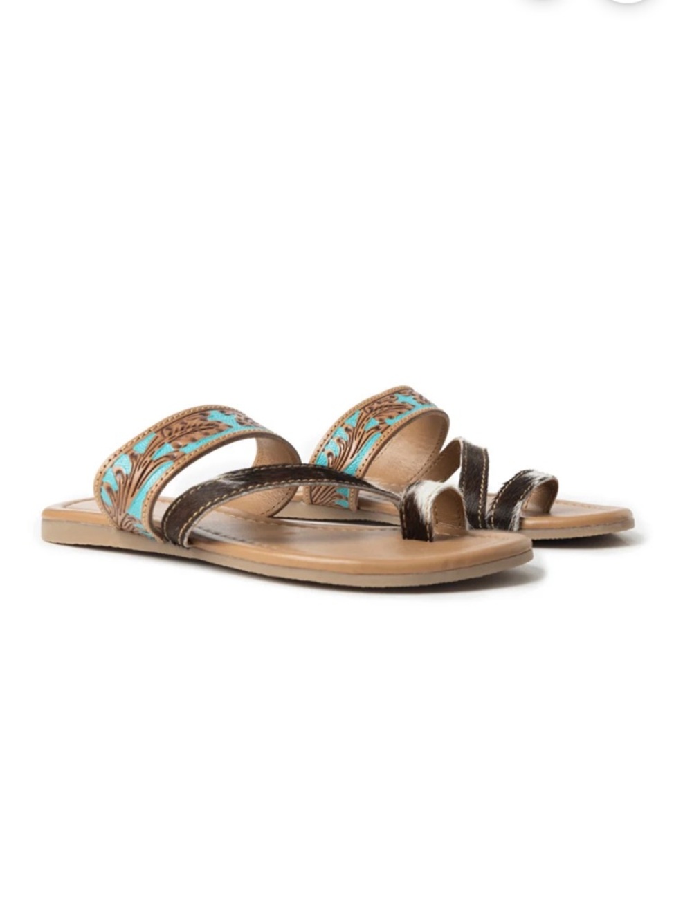 NWT Myra LaDonna Trail Sandal leather hand tooled with turquoise Size 8